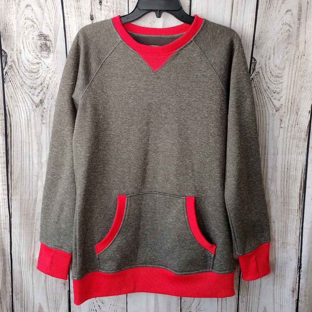 Burton | Heather Gray & Red Long Length Fleece Sweatshirt